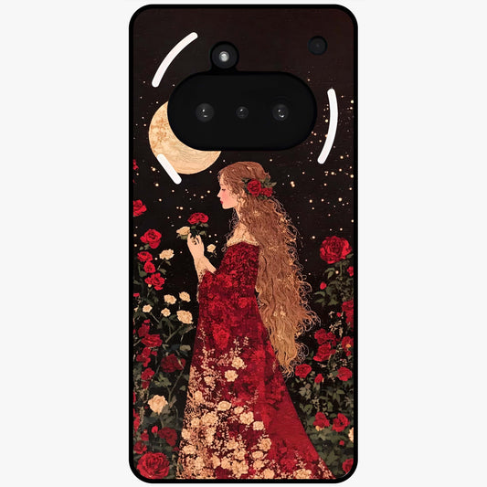 Crimson Dreams Glass Case showing flat back view with dreamy crimson artwork and glossy glass finish.