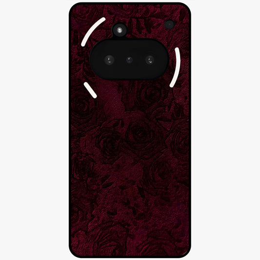 Crimson Fade Flow Glass Case showing flat back view with flowing crimson gradient artwork and glossy glass finish.