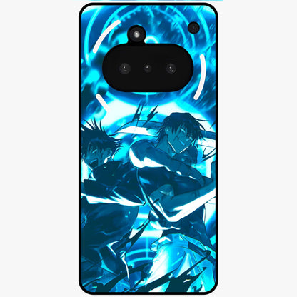 Cursed Energy Clash Glass Case showing flat back view with intense cursed energy artwork and glossy glass finish.