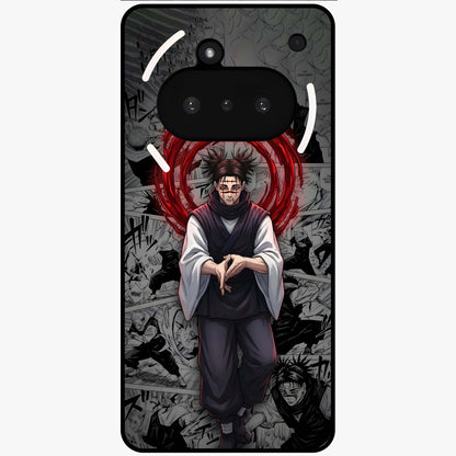 Cursed Ritual Ascension Glass Case showing flat back view with dark ritual themed artwork and glossy glass finish.