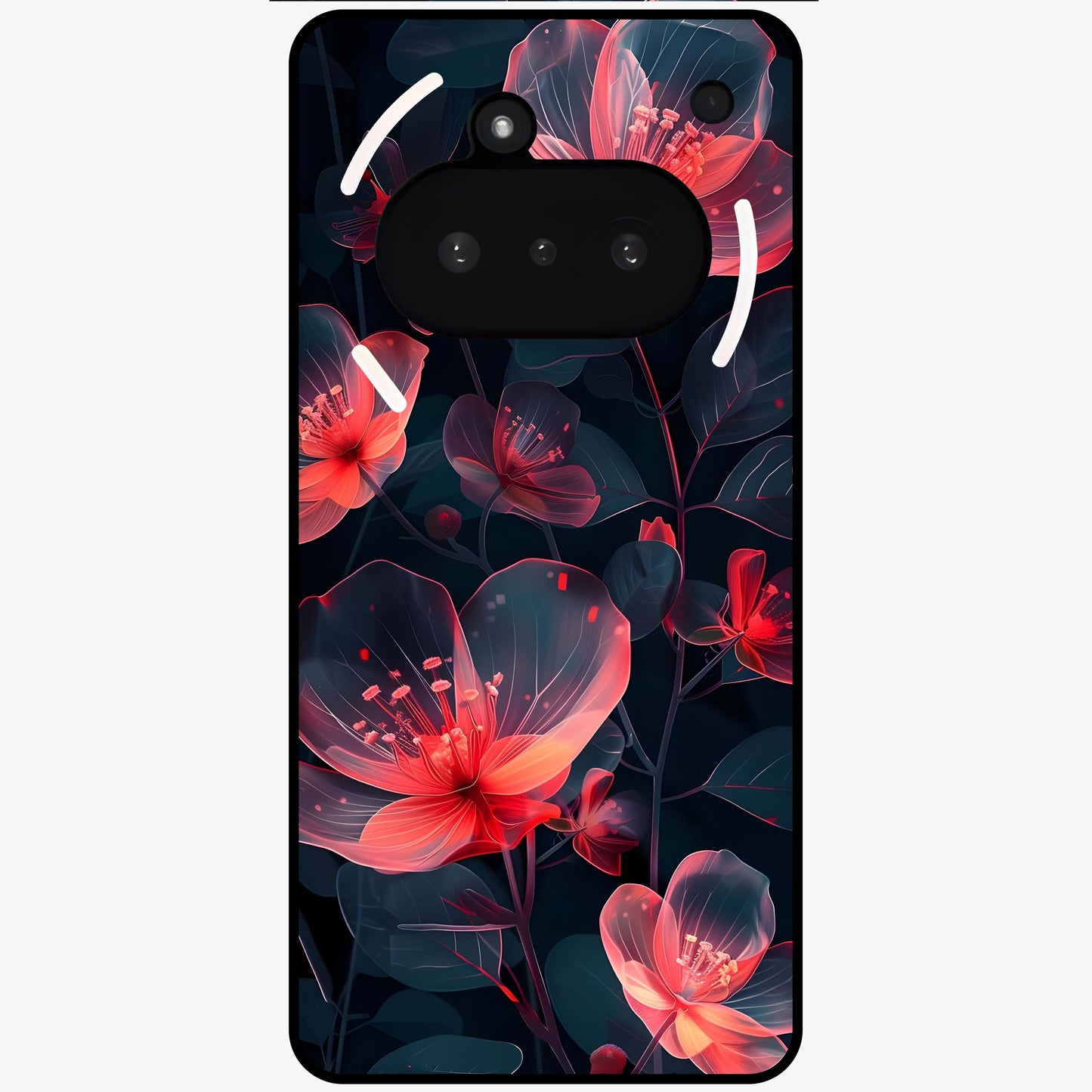Dark Shade of Flower Glass Case showing flat back view with elegant dark floral artwork and glossy glass finish.