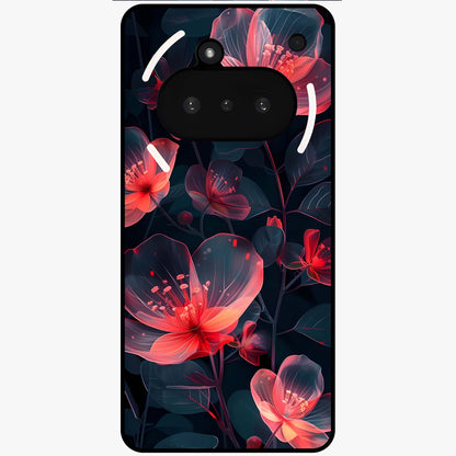 Dark Shade of Flower Glass Case showing flat back view with elegant dark floral artwork and glossy glass finish.