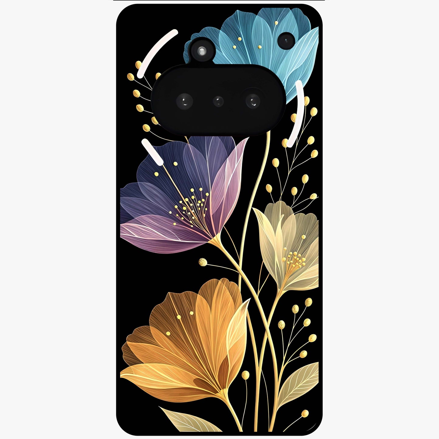 Delicate Multicolor Flowers Glass Case showing flat back view with vibrant floral artwork and glossy glass finish.