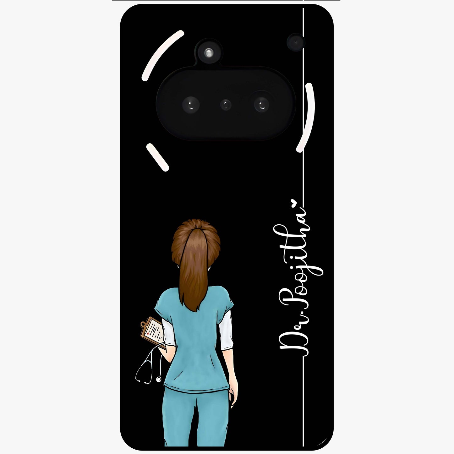 Doctor Pattern Custom Name Glass Case showing flat back view with medical themed pattern and personalized name design.