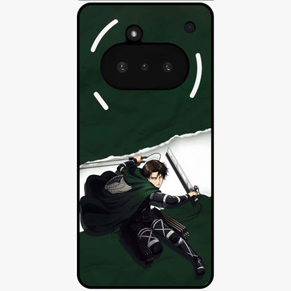 Emerald War Vanguard Glass Case showing flat back view with powerful warrior themed artwork and glossy glass finish.