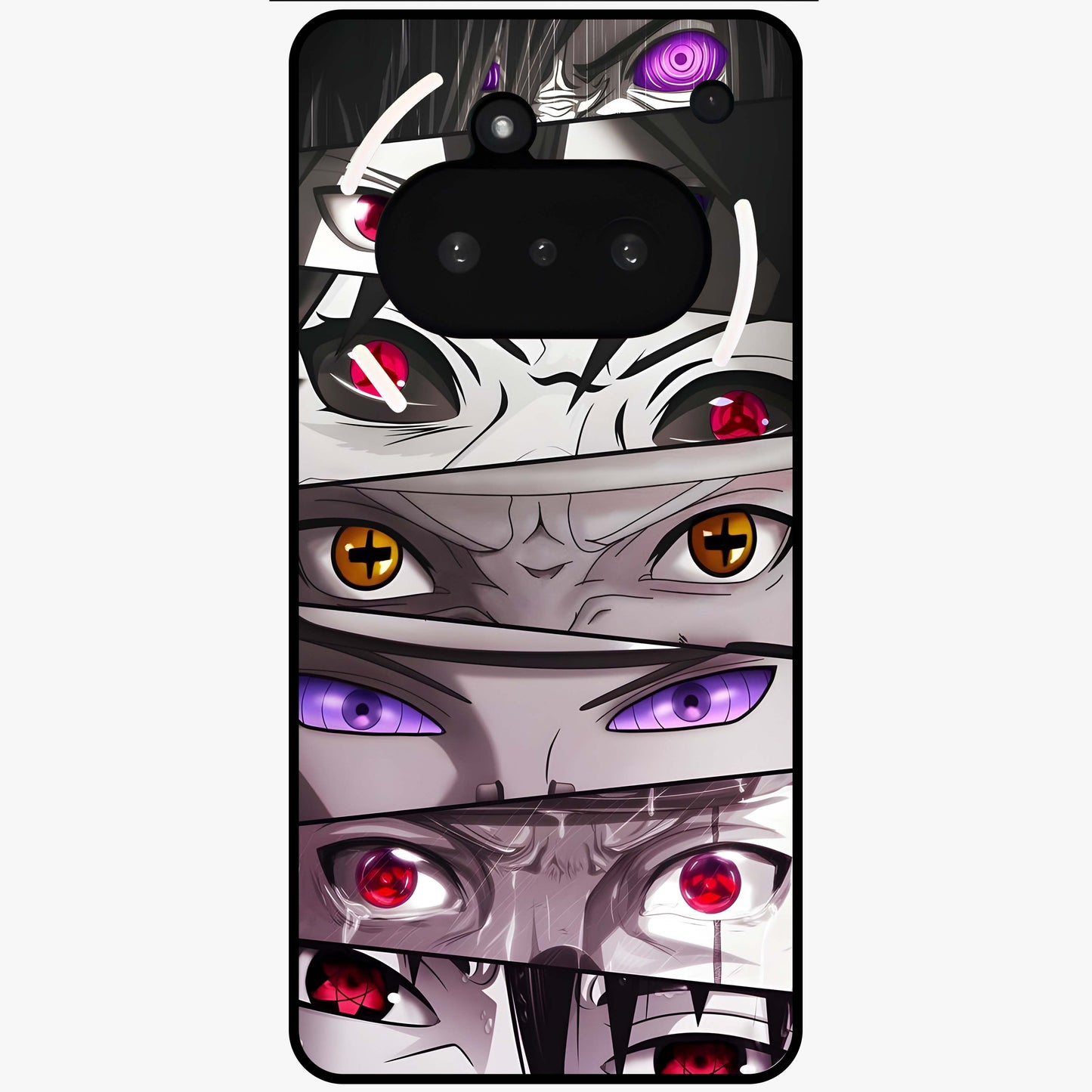 Eyes of Destiny Glass Case showing flat back view with striking eye themed artwork and glossy glass finish.