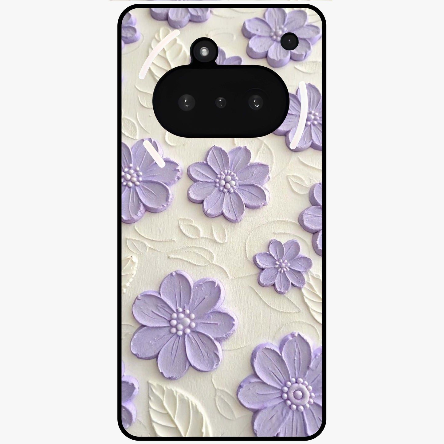 Floral Wall Art With Purple Flowers Glass Case showing flat back view with purple flower artwork and glossy glass finish.