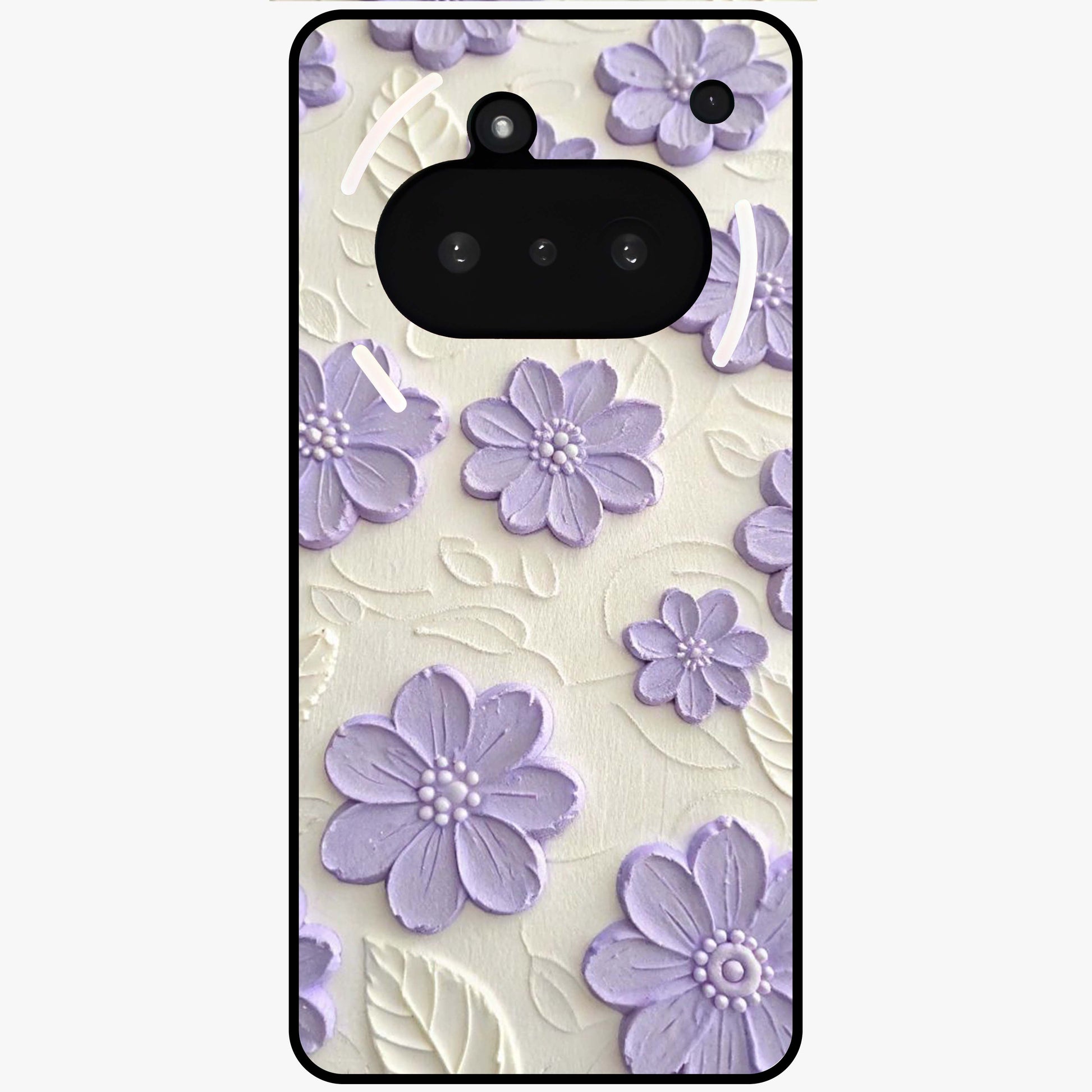 Floral Wall Art With Purple Flowers Glass Case showing flat back view with purple flower artwork and glossy glass finish.