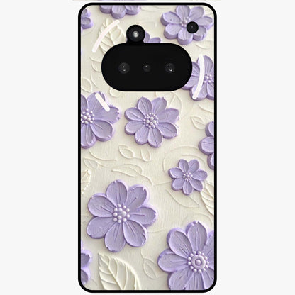 Floral Wall Art With Purple Flowers Glass Case showing flat back view with purple flower artwork and glossy glass finish.