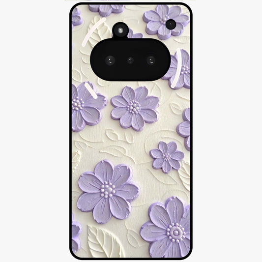 Floral Wall Art With Purple Flowers Glass Case showing flat back view with purple flower artwork and glossy glass finish.