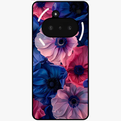 Flower Paper Art Pattern Glass Case showing flat back view with paper cut style floral artwork and glossy glass finish.