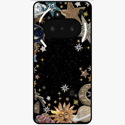 Galactic Jewel Stars Glass Case showing flat back view with sparkling star jewel artwork and glossy glass finish.