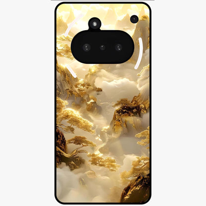 Gates Of Illumination Glass Case showing flat back view with mystical illuminated gate artwork and glossy glass finish.