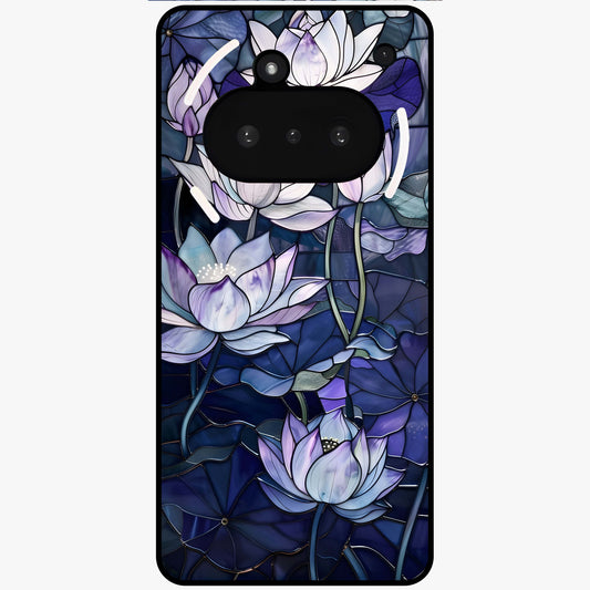 Gloss Petal Rush Glass Case showing flat back view with glossy flower petal artwork and smooth glass finish.