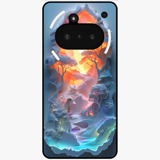 Glow Forest Portal Glass Case showing flat back view with glowing forest portal artwork and glossy glass finish.