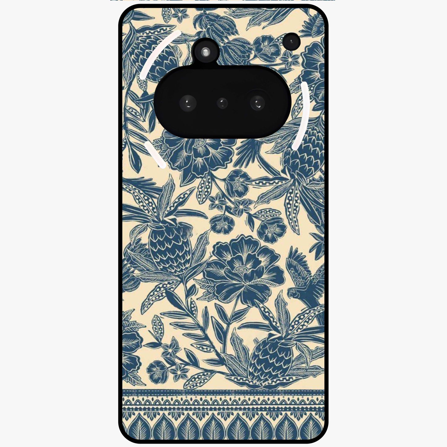 Heirloom Wild Bloom Glass Case showing flat back view with vintage inspired wild flower artwork and glossy glass finish.