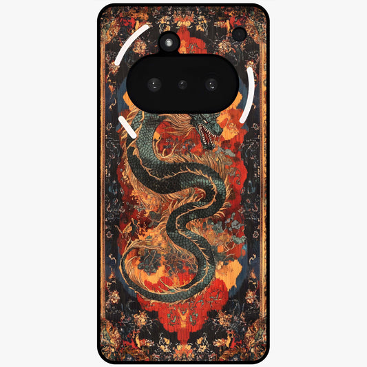 Inferno Dragon Soul Glass Case showing flat back view with fiery dragon artwork and glossy glass finish.