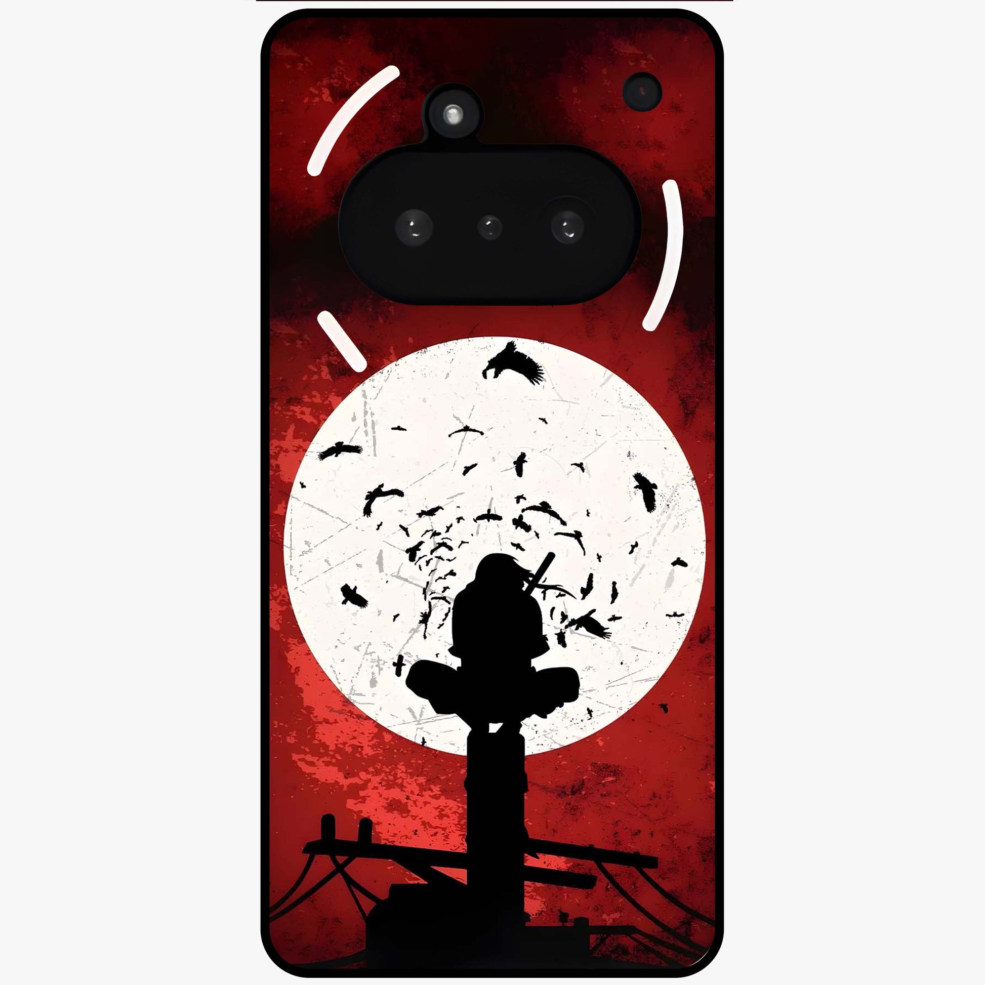 Itachi Limited Edition Naruto Anime Glass Case showing flat back view with iconic anime character artwork and glossy glass finish.