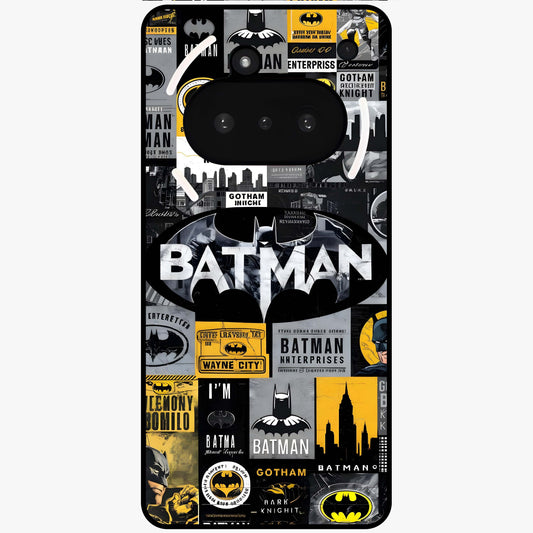 Knight Gotham Rise Glass Case showing flat back view with dark hero inspired artwork and glossy glass finish.