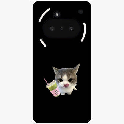 Matcha Cat Style Glass Case showing flat back view with cute matcha themed cat artwork and glossy glass finish.