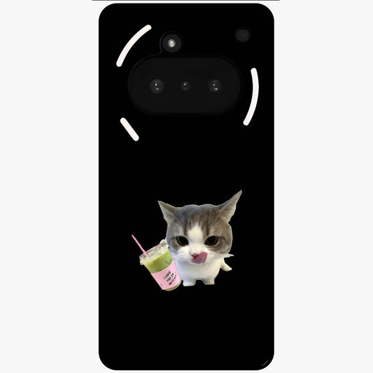 Matcha Cat Style Glass Case showing flat back view with cute matcha themed cat artwork and glossy glass finish.