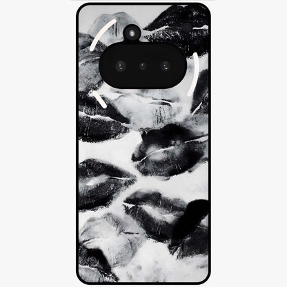 Midnight Kiss Marks Glass Case showing flat back view with lipstick kiss mark artwork and glossy glass finish.