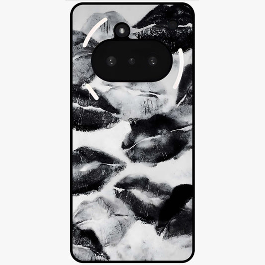 Midnight Kiss Marks Glass Case showing flat back view with lipstick kiss mark artwork and glossy glass finish.