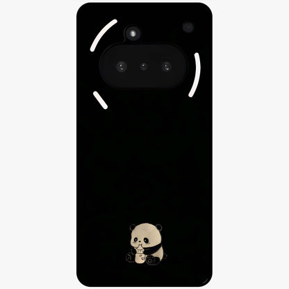 Midnight Panda Love Glass Case showing flat back view with cute panda themed artwork and glossy glass finish.
