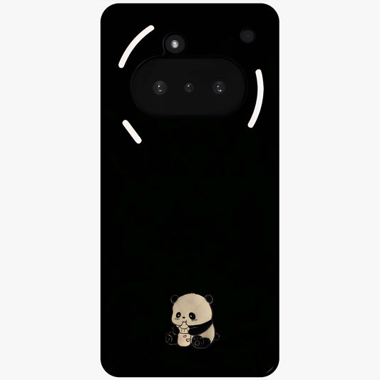 Midnight Panda Love Glass Case showing flat back view with cute panda themed artwork and glossy glass finish.