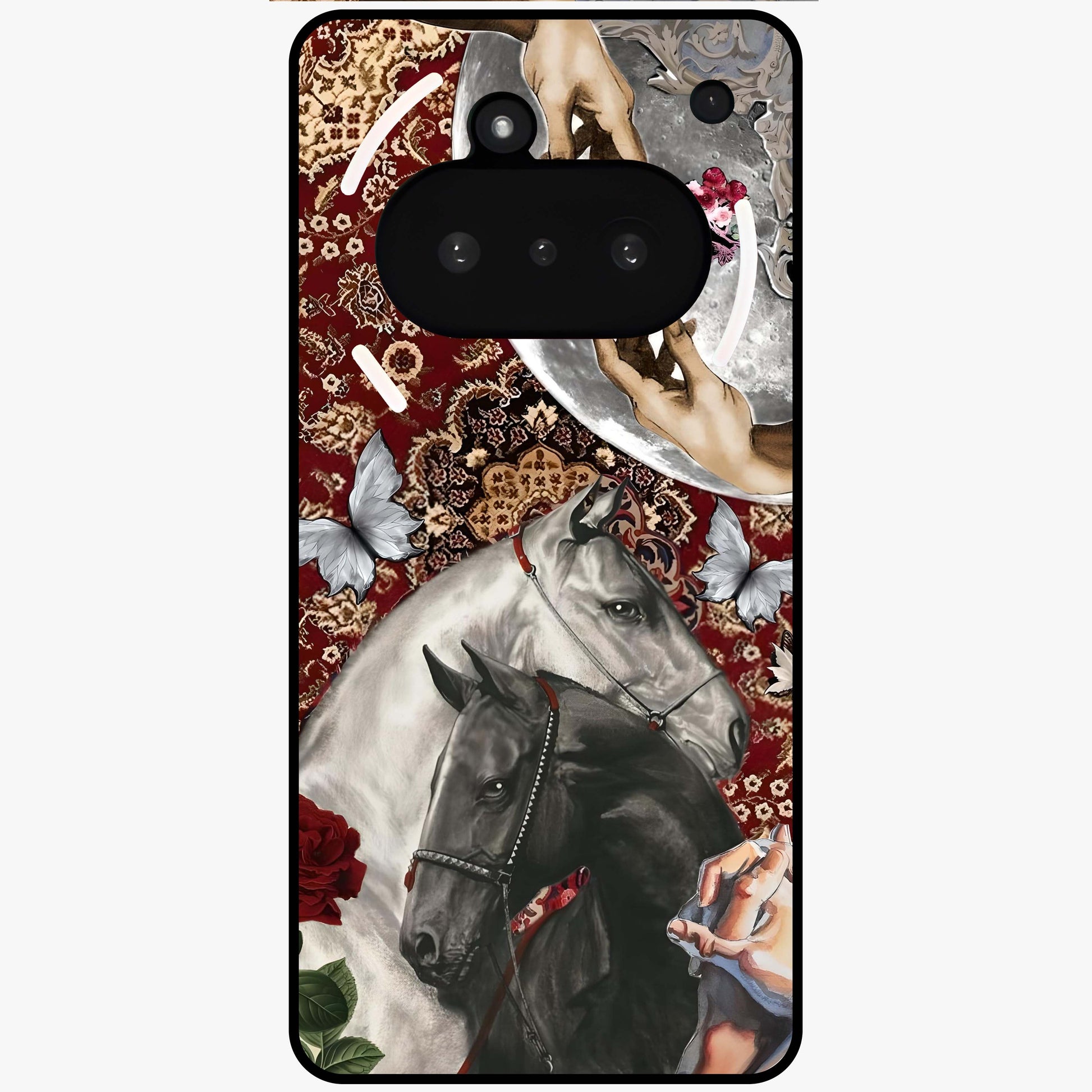 Moonlit Royal Stallion Glass Case showing flat back view with majestic horse under moonlight artwork and glossy glass finish.