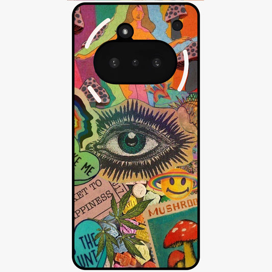 Mystic Eye Wonderland Glass Case showing flat back view with mystical eye themed artwork and glossy glass finish.