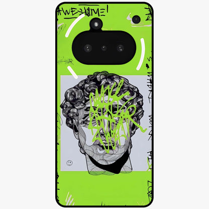 Neo Graffiti Rebellion Glass Case showing flat back view with vibrant graffiti artwork and glossy glass finish.