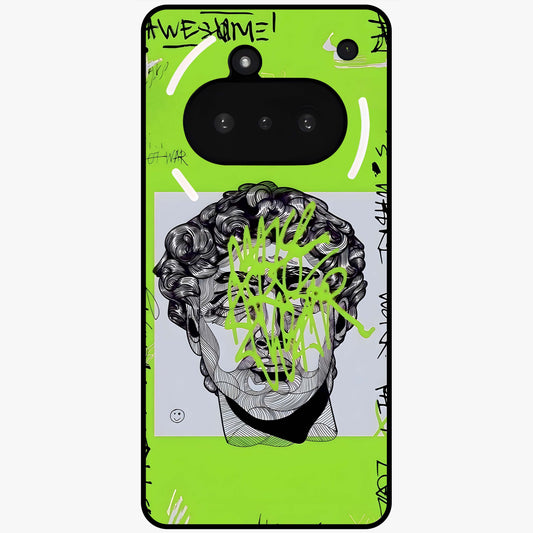 Neo Graffiti Rebellion Glass Case showing flat back view with vibrant graffiti artwork and glossy glass finish.