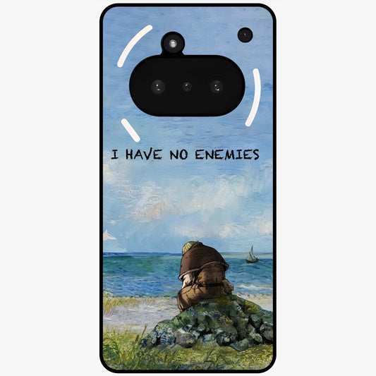 Peace Beyond War Glass Case showing flat back view with symbolic peace themed artwork and glossy glass finish.