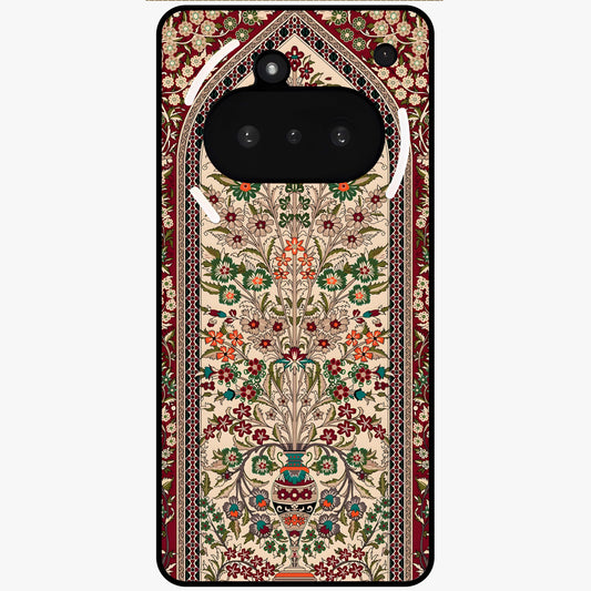 Persian Inspired Glass Case showing flat back view with ornate Persian style pattern artwork and glossy glass finish.
