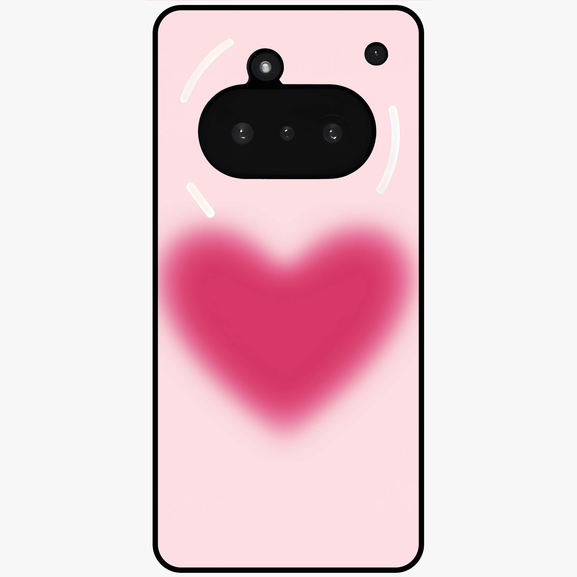 Pink Aura Heart Glass Case showing flat back view with glowing heart artwork and glossy glass finish.