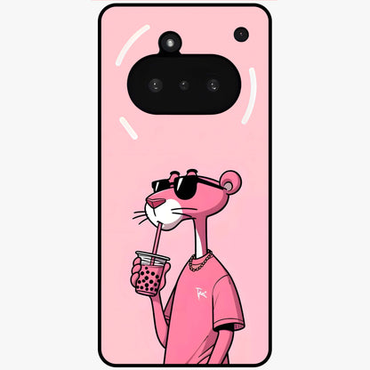 Pink Panther Glass Case showing flat back view with iconic pink panther artwork and glossy glass finish.