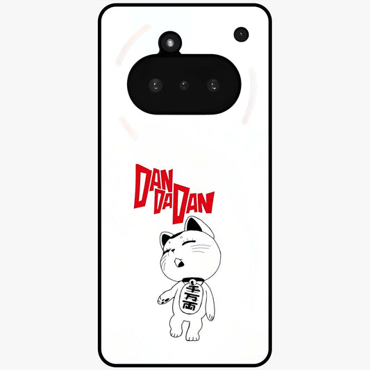 Playful Spirit Charm Glass Case showing flat back view with cheerful charm themed artwork and glossy glass finish.