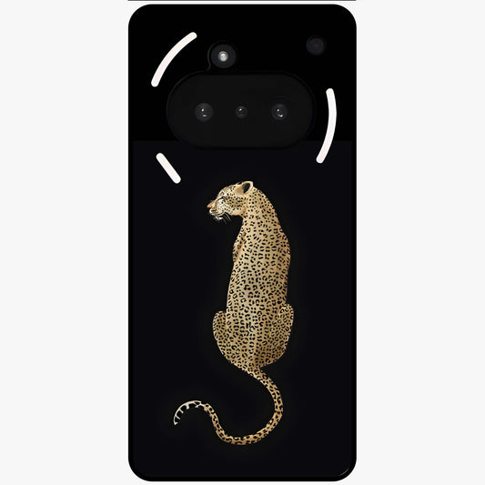Regal Leopard Glass Case showing flat back view with bold leopard artwork and glossy glass finish.