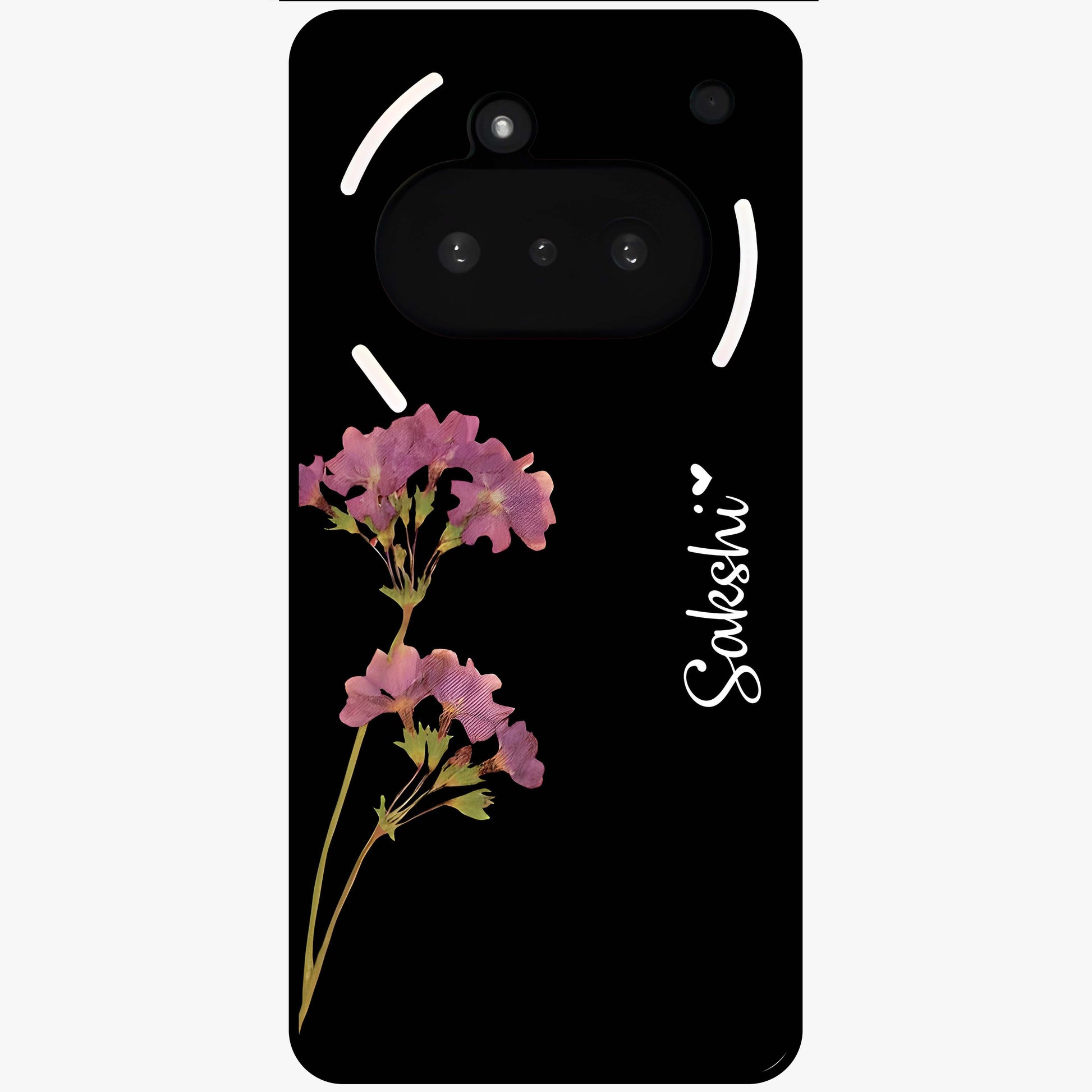 Riching Lavender Flower Custom Name Glass Case showing flat back view with lavender floral artwork and personalized name design.