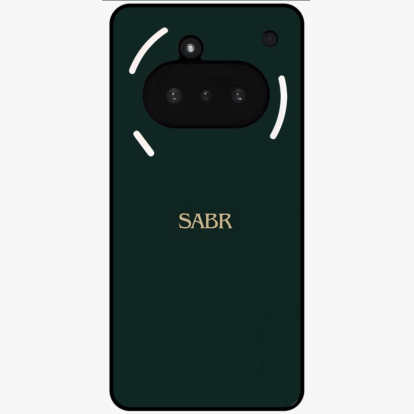 Sabr Minimal Patience Glass Case showing flat back view with minimalist typography artwork and glossy glass finish.