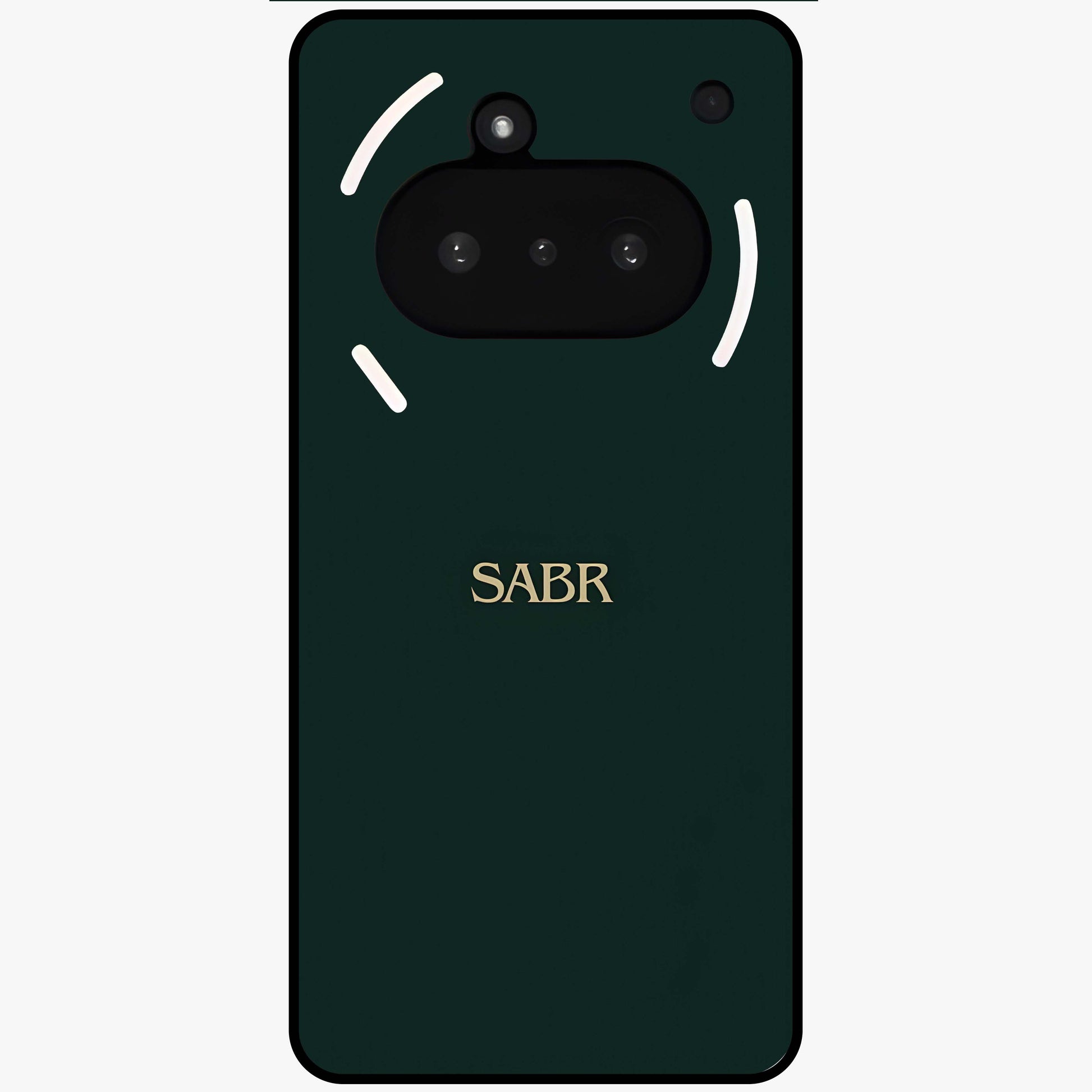 Sabr Minimal Patience Glass Case showing flat back view with minimalist typography artwork and glossy glass finish.