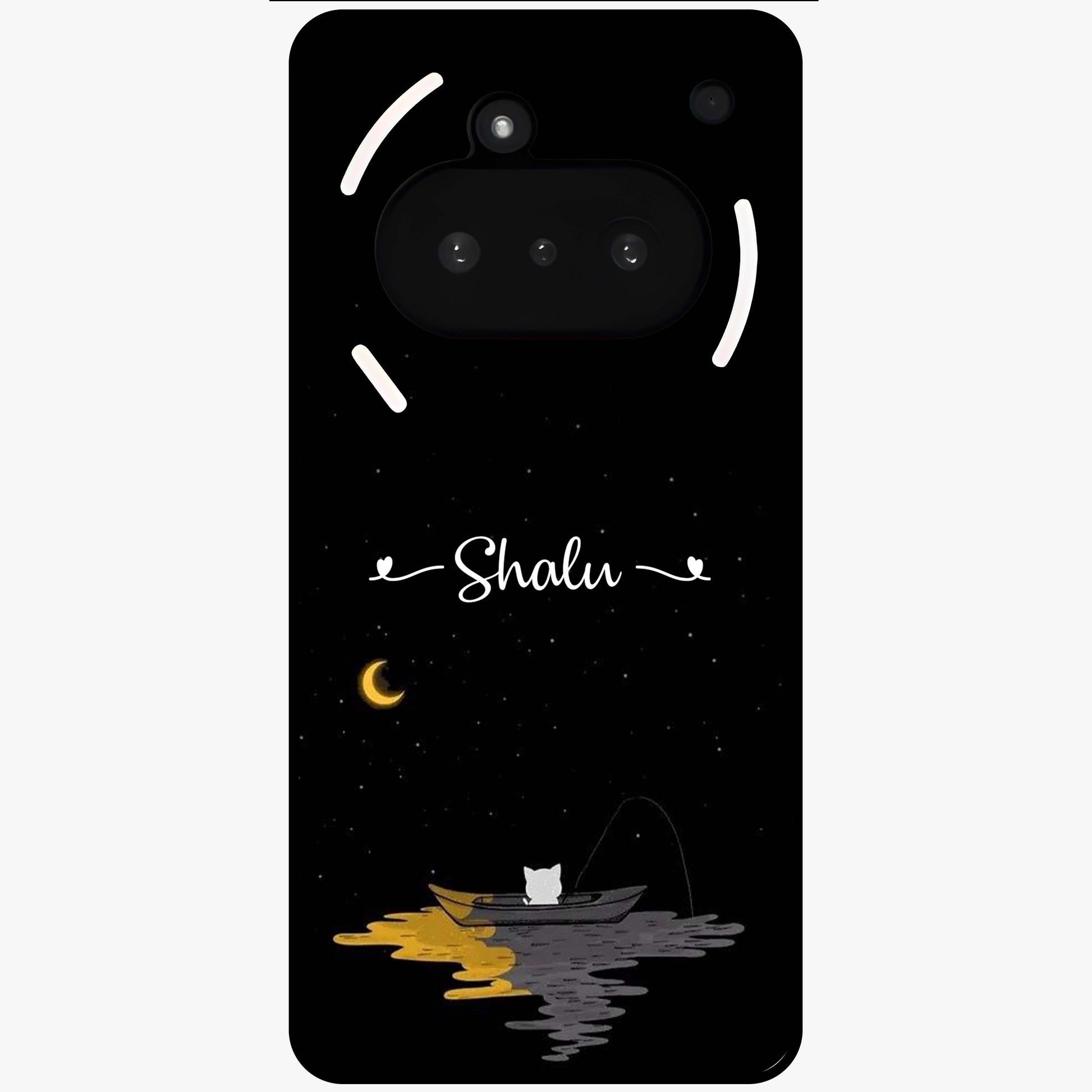 Silent Night Row Glass Case showing flat back view with calm night themed artwork and glossy glass finish.