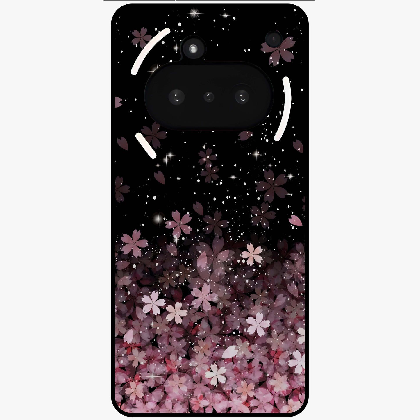 Small Starry Flowers Glass Case showing flat back view with delicate starry floral artwork and glossy glass finish.