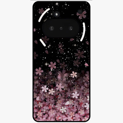 Small Starry Flowers Glass Case showing flat back view with delicate starry floral artwork and glossy glass finish.