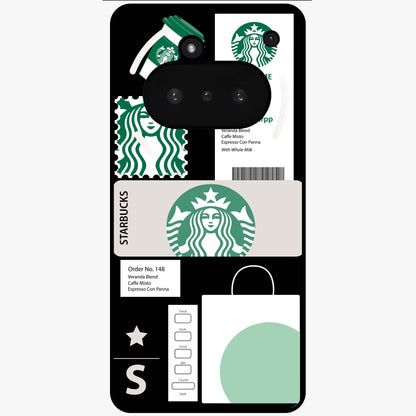 Starbucks Mocha Glass Case showing flat back view with coffee inspired artwork and glossy glass finish.