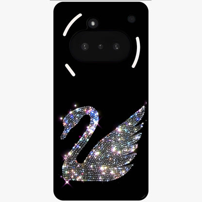 Starlit Swan Grace Glass Case showing flat back view with graceful swan artwork under starry sky and glossy glass finish.