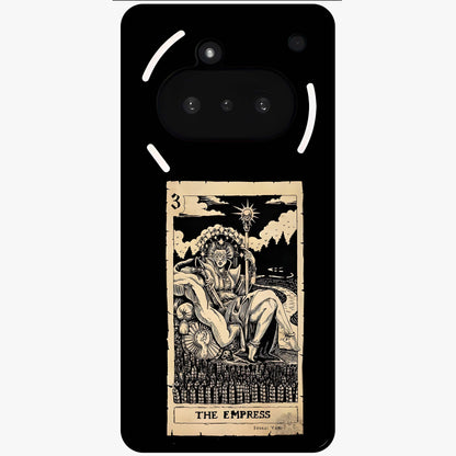 The Empress Glass Case showing flat back view with regal feminine artwork and glossy glass finish.