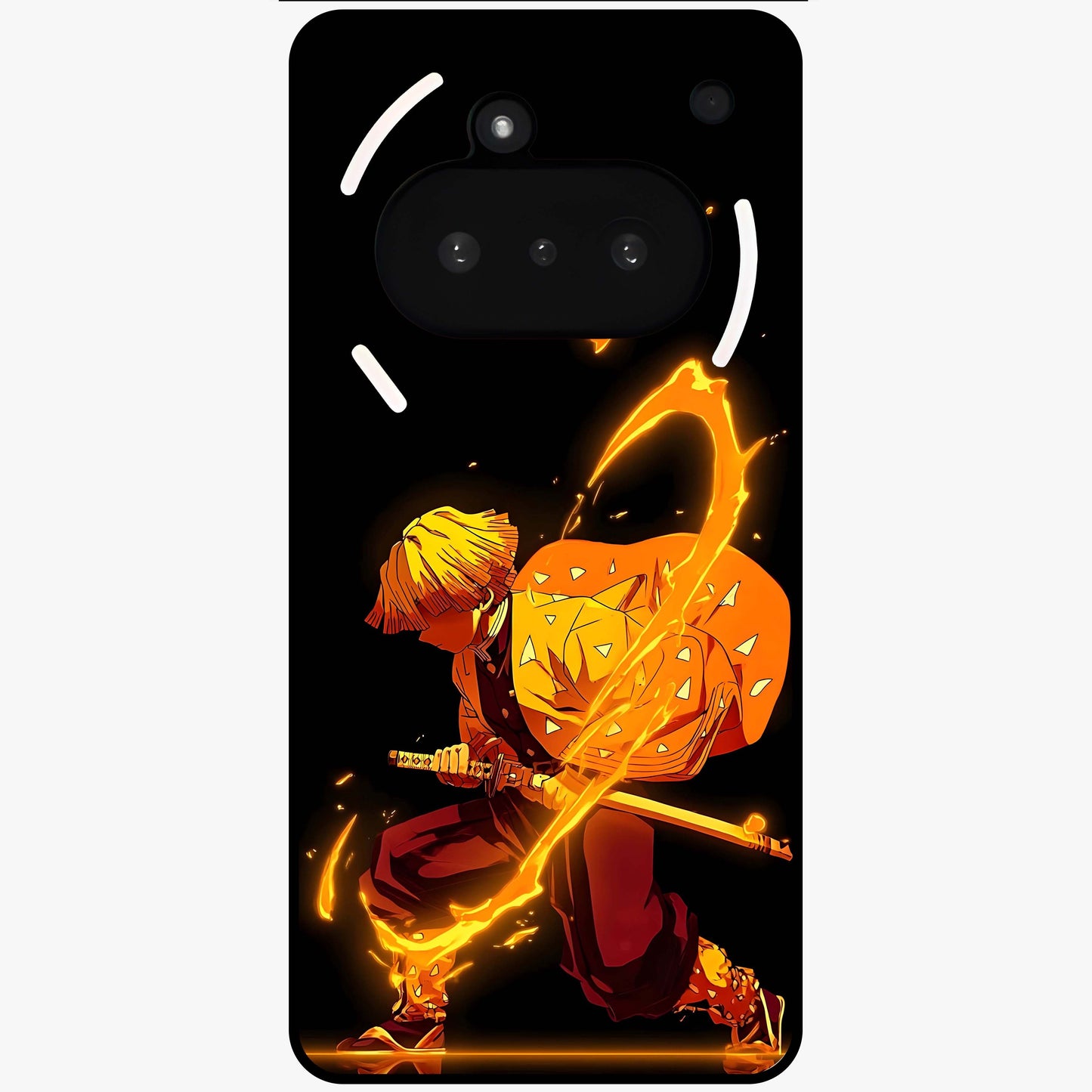 Thunder Flame Execution Glass Case showing flat back view with powerful flame and lightning artwork and glossy glass finish.