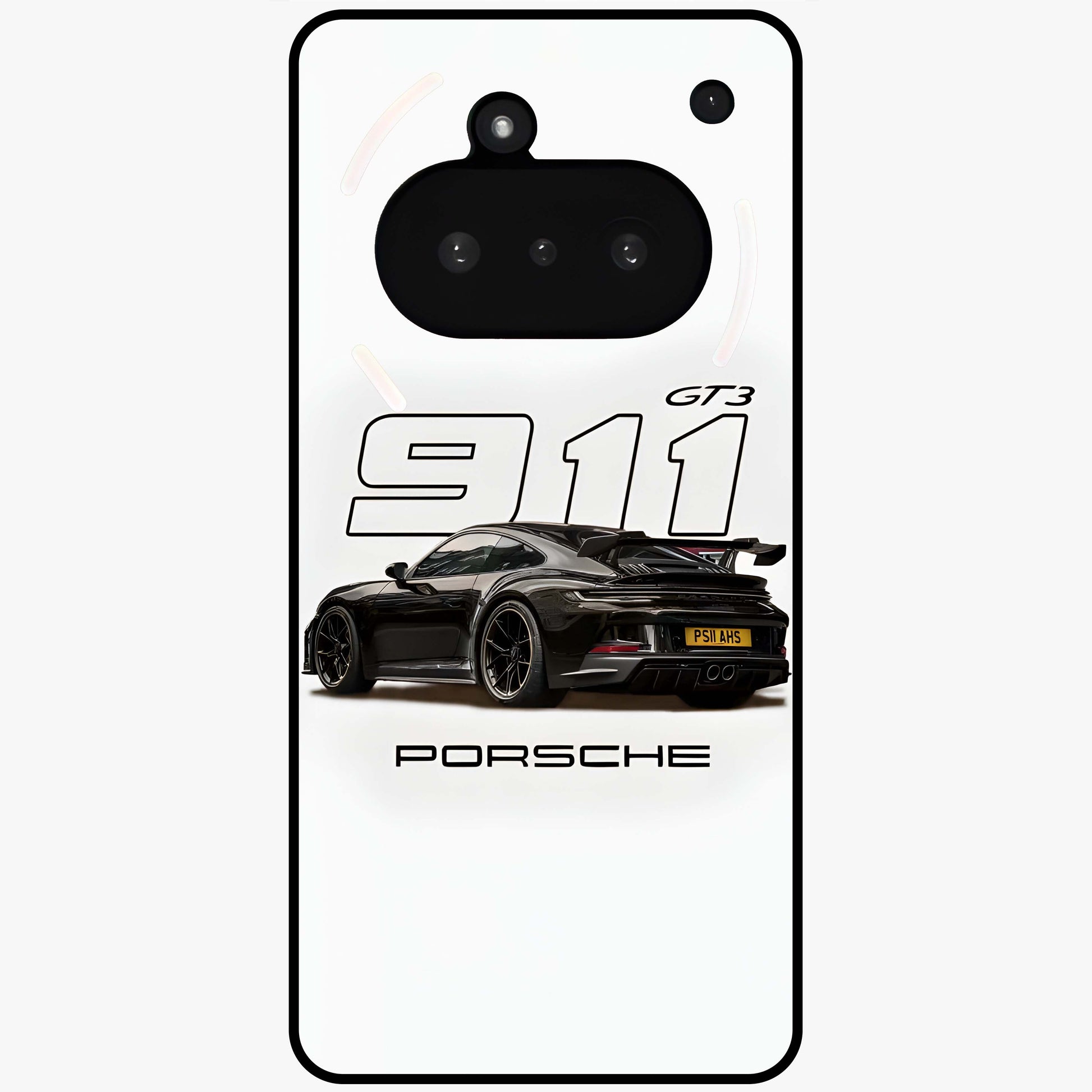 Turbo Legacy Icon Glass Case showing flat back view with iconic sports car inspired artwork and glossy glass finish.